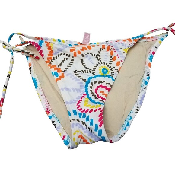 Victorias Secret Bikini Bottoms Medium String Cheeky White Pink Y2K Side Tie M - Picture 1 of 10